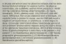 A 38-year-old woman sees her physician because she has been feeling tired and lethargic for several months. On physical examination, she is afebrile, and her blood pressure is 140/90 mm Hg. Laboratory findings show hemoglobin, 10.3 g/dL; hematocrit, 30.9%; platelet count, 310,700/mm3; and WBC count, 5585/mm3. The serum creatinine level is 5.8 mg/dL. C3 nephritic factor is present in serum, and the ANA test result is negative. Urinalysis shows 2+ proteinuria. A renal biopsy is done; microscopic examination shows hypercellular glomeruli and prominent electron-dense deposits along the lamina densa of the glomerular basement membrane. Which of the following forms of glomerulonephritis is most likely to be present in this patient? □ (A) Postinfectious glomerulonephritis □ (B) Rapidly progressive glomerulonephritis □ (C) Membranoproliferative glomerulonephritis □ (D) Chronic glomerulonephritis □ (E) Membranous glomerulonephritis