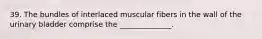 39. The bundles of interlaced muscular fibers in the wall of the urinary bladder comprise the ______________.