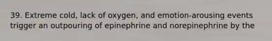 39. Extreme cold, lack of oxygen, and emotion-arousing events trigger an outpouring of epinephrine and norepinephrine by the