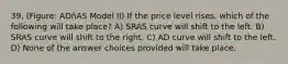 39. (Figure: ADñAS Model II) If the price level rises, which of the following will take place? A) SRAS curve will shift to the left. B) SRAS curve will shift to the right. C) AD curve will shift to the left. D) None of the answer choices provided will take place.