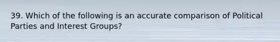 39. Which of the following is an accurate comparison of Political Parties and Interest Groups?
