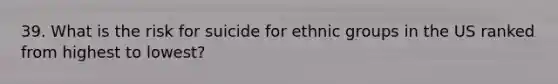 39. What is the risk for suicide for ethnic groups in the US ranked from highest to lowest?