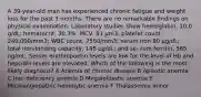 A 39-year-old man has experienced chronic fatigue and weight loss for the past 3 months. There are no remarkable findings on physical examination. Laboratory studies show hemoglobin, 10.0 g/dL; hematocrit, 30.3%; MCV, 91 μm3; platelet count, 240,000/mm3; WBC count, 7550/mm3; serum iron 80 μg/dL; total iron-binding capacity, 145 μg/dL; and se- rum ferritin, 565 ng/mL. Serum erythropoetin levels are low for the level of Hb and hepcidin levels are elevated. Which of the following is the most likely diagnosis? A Anemia of chronic disease B Aplastic anemia C Iron deficiency anemia D Megaloblastic anemia E Microangiopathic hemolytic anemia F Thalassemia minor