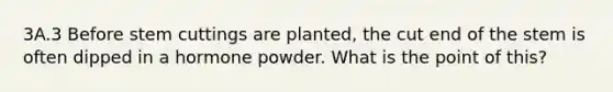 3A.3 Before stem cuttings are planted, the cut end of the stem is often dipped in a hormone powder. What is the point of this?