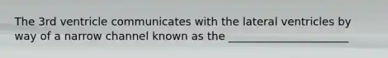 The 3rd ventricle communicates with the lateral ventricles by way of a narrow channel known as the ______________________