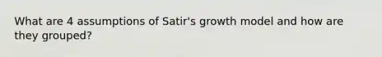 What are 4 assumptions of Satir's growth model and how are they grouped?