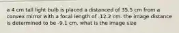 a 4 cm tall light bulb is placed a distanced of 35.5 cm from a convex mirror with a focal length of -12.2 cm. the image distance is determined to be -9.1 cm. what is the image size