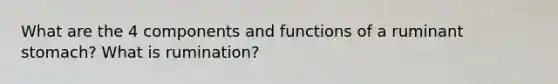 What are the 4 components and functions of a ruminant stomach? What is rumination?