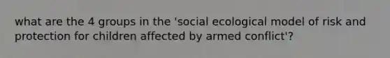 what are the 4 groups in the 'social ecological model of risk and protection for children affected by armed conflict'?