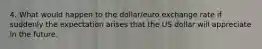 4. What would happen to the dollar/euro exchange rate if suddenly the expectation arises that the US dollar will appreciate in the future.