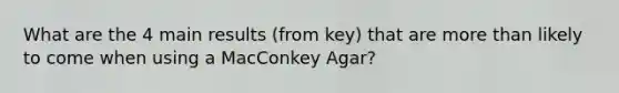 What are the 4 main results (from key) that are more than likely to come when using a MacConkey Agar?