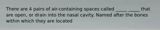 There are 4 pairs of air-containing spaces called _____ _____ that are open, or drain into the nasal cavity. Named after the bones within which they are located