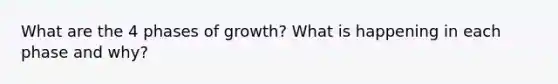 What are the 4 phases of growth? What is happening in each phase and why?