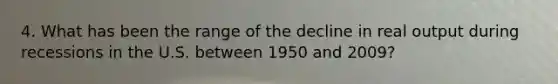 4. What has been the range of the decline in real output during recessions in the U.S. between 1950 and 2009?