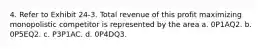 4. Refer to Exhibit 24-3. Total revenue of this profit maximizing monopolistic competitor is represented by the area a. 0P1AQ2. b. 0P5EQ2. c. P3P1AC. d. 0P4DQ3.