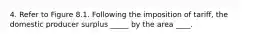 4. Refer to Figure 8.1. Following the imposition of tariff, the domestic producer surplus _____ by the area ____.