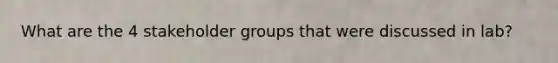 What are the 4 stakeholder groups that were discussed in lab?