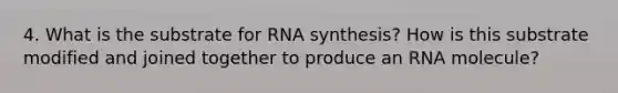 4. What is the substrate for RNA synthesis? How is this substrate modified and joined together to produce an RNA molecule?