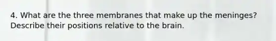 4. What are the three membranes that make up the meninges? Describe their positions relative to the brain.