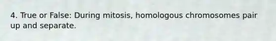 4. True or False: During mitosis, homologous chromosomes pair up and separate.