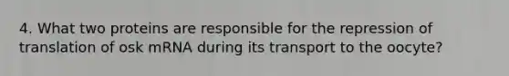 4. What two proteins are responsible for the repression of translation of osk mRNA during its transport to the oocyte?