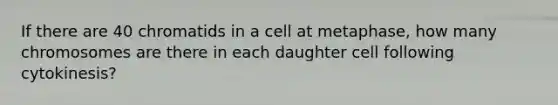 If there are 40 chromatids in a cell at metaphase, how many chromosomes are there in each daughter cell following cytokinesis?