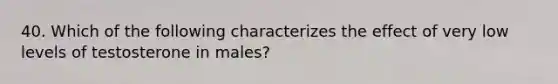 40. Which of the following characterizes the effect of very low levels of testosterone in males?