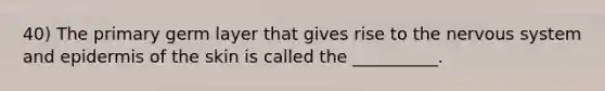 40) The primary germ layer that gives rise to the nervous system and epidermis of the skin is called the __________.