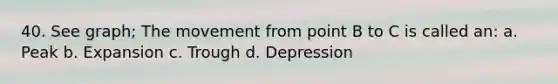 40. See graph; The movement from point B to C is called an: a. Peak b. Expansion c. Trough d. Depression