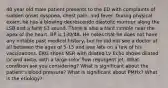 40 year old male patient presents to the ED with complaints of sudden onset dyspnea, chest pain, and fever. During physical exam, he has a blowing decrescendo diastolic murmur along the LSB and a faint S3 sound. There is also a faint rumble near the apex of the heart. BP is 130/48. He notes that he does not have any notable past medical history, but he did not see a doctor at all between the ages of 5-15 and was late on a few of his vaccinations. EKG shoes NSR with dilated LV Echo shows dilated LV and aorta, with a large color flow regurgent jet. What condition are you considering? What is significant about the patient's blood pressure? What is significant about PMHx? What is the etiology?