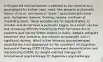 A 40-year-old married woman is referred by her internist to a psychologist for further treat- ment. She presents an 8-month history of recur- rent bouts of "terror," associated with chest pain, tachypnea, tremors, flushing, nausea, and fears of impending doom. These episodes last for approximately 15 minutes and do not have a particular trigger. As a result, she has had increasing difficulty traveling far from her home due to concerns over having further attacks in public. Despite adequate treatment with sertraline, she remains symptomatic and in significant distress. Which of the following psychotherapies would be the most appropriate for her condition? (A) Cognitive-behavioral therapy (CBT) (B) Eye movement desensitization and reprocessing (EMDR) (C) Insight-oriented therapy (D) Interpersonal psychotherapy (E) Supportive psychotherapy