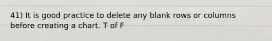 41) It is good practice to delete any blank rows or columns before creating a chart. T of F