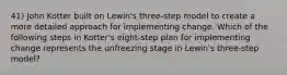 41) John Kotter built on Lewin's three-step model to create a more detailed approach for implementing change. Which of the following steps in Kotter's eight-step plan for implementing change represents the unfreezing stage in Lewin's three-step model?