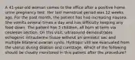 A 41-year-old woman comes to the office after a positive home urine pregnancy test. Her last menstrual period was 12 weeks ago. For the past month, the patient has had increasing nausea. She vomits several times a day and has difficulty keeping any food down. The patient has 3 children, all born at term via cesarean section. On this visit, ultrasound demonstrates echogenic intrauterine tissue without an amniotic sac and multiple bilateral ovarian cysts. Hydropic villi are evacuated from the uterus during dilation and curettage. Which of the following should be closely monitored in this patient after the procedure?