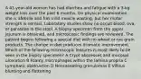 A 41-year-old woman has had diarrhea and fatigue with a 3-kg weight loss over the past 6 months. On physical examination, she is afebrile and has mild muscle wasting, but her motor strength is normal. Laboratory studies show no occult blood, ova, or parasites in the stool. A biopsy specimen from the upper jejunum is obtained, and microscopic findings are reviewed. The patient begins following a special diet with no wheat or rye grain products. The change in diet produces dramatic improvement. Which of the following microscopic features is most likely to be seen in the biopsy specimen? A Crypt abscesses and mucosal ulceration B Foamy macrophages within the lamina propria C Lymphatic obstruction D Noncaseating granulomas E Villous blunting and flattening