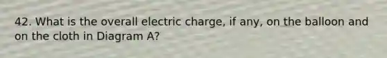 42. What is the overall electric charge, if any, on the balloon and on the cloth in Diagram A?