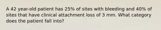 A 42 year-old patient has 25% of sites with bleeding and 40% of sites that have clinical attachment loss of 3 mm. What category does the patient fall into?