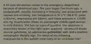 A 42-year-old woman comes to the emergency department because of abdominal pain. The pain began five hours ago, is postprandial, steadily increasing in intensity, and associated with nausea and vomiting. Her temperature is 37.0°C (98.6°F), pulse is 80/min, respirations are 16/min, and blood pressure is 125/85 mm Hg. Examination shows an overweight middle-aged woman in mild distress. She has no signs of jaundice. Her abdomen is exquisitely tender in the right upper quadrant. Ultrasound shows several gallstones, an edematous gallbladder wall, and a positive sonographic Murphy sign. For which of the following malignancies is this patient most likely at an increased risk?