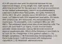 43 A 65-year-old man sees his physician because he has experienced fatigue, a 5-kg weight loss, night sweats, and abdominal discomfort for the past year. On physical examination, he has marked splenomegaly; there is no lymphadenopathy. Laboratory studies show hemoglobin, 10.1 g/dL; hematocrit, 30.5%; MCV, 89 µm3 ; platelet count, 94,000/mm3 ; and WBC count, 14,750/mm3 with 55% segmented neutrophils, 9% bands, 20% lymphocytes, 8% monocytes, 4% metamyelocytes, 3% myelocytes, 1% eosinophils, and 2 nucleated RBCs per 100 WBCs. The peripheral blood smear also shows teardrop cells. The serum uric acid level is 12 mg/dL. A bone marrow biopsy specimen shows extensive marrow fibrosis and clusters of atypical megakaryocytes. Which of the following is most likely to account for the enlargement in this patient's spleen? □ (A) Hodgkin lymphoma □ (B) Extramedullary hematopoiesis □ (C) Portal hypertension □ (D) Granulomas with Histoplasma capsulatum □ (E) Metastatic adenocarcinoma