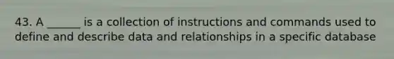 43. A ______ is a collection of instructions and commands used to define and describe data and relationships in a specific database