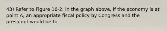 43) Refer to Figure 16-2. In the graph above, if the economy is at point A, an appropriate fiscal policy by Congress and the president would be to