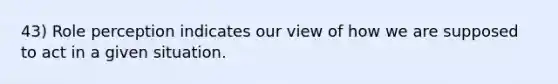 43) Role perception indicates our view of how we are supposed to act in a given situation.