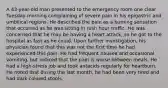 A 43-year-old man presented to the emergency room one clear Tuesday morning complaining of severe pain in his epigastric and umbilical regions. He described the pain as a burning sensation that occurred as he was sitting in rush hour traffic. He was concerned that he may be having a heart attack, so he got to the hospital as fast as he could. Upon further investigation, his physician found that this was not the first time he had experienced this pain. He had frequent nausea and occasional vomiting, but noticed that the pain is worse between meals. He had a high-stress job and took antacids regularly for heartburn. He noted that during the last month, he had been very tired and had dark colored stools.