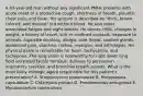 A 43-year-old man without any significant PMHx presents with acute onset of a productive cough, shortness of breath, pleuritic chest pain, and fever. His sputum is described as "thick, brown-colored, and mucoid" but without blood. He also notes associated fatigue and night sweats. He denies chills, changes in weight, a history of travel, sick or confined contacts, exposure to animals, cigarette smoking, otalgia, sore throat, swollen glands, abdominal pain, diarrhea, rashes, myalgias, and arthralgias. His physical exam is remarkable for fever, tachycardia, and tachypnea. The lung exam is noteworthy for right lower lung field increased tactile fremitus, dullness to percussion, inspiratory crackles, and bronchial breath sounds. What is the most likely etiologic agent responsible for this patient's presentation? A. Streptococcus pneumoniae B. Histoplasma capsulatum C. Chlamydia psittaci D. Pseudomonas aeruginosa E. Mycobacterium tuberculosis