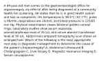 A 44-year-old man comes to the gastroenterologist office for organomegaly via referral after being diagnosed at a community health fair screening. He states that he is in good health overall and has no complaints. His temperature is 36.5°C (97.7°F), pulse is 66/min, respirations are 16/min, and blood pressure is 125/85 mm Hg. Physical examination shows bilateral golden corneal rings. Laboratory studies show serum aspartate aminotransferase level of 35 U/L and serum alanine transferase level of 30 U/L. Abdominal computed tomography scan shows an enlarged liver. Which of the following is the most appropriate next step in diagnostic management to determine the cause of the patient's hepatomegaly? A. Abdominal ultrasound B. Cholangiogram C. Liver biopsy D. Magnetic resonance imaging E. Serum ceruloplasmin