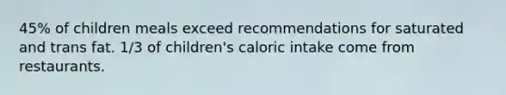 45% of children meals exceed recommendations for saturated and trans fat. 1/3 of children's caloric intake come from restaurants.