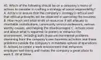 45. Which of the following should be on a company's menu of actions to consider in crafting a strategy of social responsibility? A. Actions to ensure that the company's strategy is ethical and that ethical principles will be observed in operating the business B. How much and what kinds of resources it will allocate to charitable contributions, community service endeavors, various worthy causes, and helping the disadvantaged C. Actions (over and above what is required) to protect or enhance the environment, including both those environmental problems stemming from the company's own business activities and those problems outside the company's immediate sphere of operations D. Actions to create a work environment that enhances employee well-being and makes the company a great place to work E. All of these.