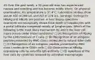 45 Over the past week, a 32-year-old man has experienced nausea and vomiting and has become mildly icteric. On physical examination, his temperature is 37.4°C. Laboratory studies show serum AST of 208 U/L and ALT of 274 U/L. Serologic findings for HBsAg and HBcAb are positive. A liver biopsy specimen examined microscopically shows focal death of hepatocytes with a portal infiltrate composed mainly of lymphocytes. Which of the following is the most likely mechanism by which the liver cell injury occurs under these conditions? □ (A) Recognition of HBsAg by the CD8 molecule of T cells □ (B) Recognition of an antigenic peptide presented by MHC class I molecules to natural killer cells □ (C) Recognition of an antigenic peptide presented by MHC class I molecule to CD8+ cells □ (D) Destruction of HBsAg-expressing cells by anti-HBs IgG antibody □ (E) Apoptosis of the liver cells by cytokines released by activated macrophages