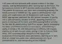 A 45-year-old man presents with severe cramps in his legs, nausea, and lightheadedness after running laps at the track. The temperature outside is 95°F and the relative humidity is 80%. The patient is conscious and alert and is sweating profusely. His blood pressure is 100/60 mm Hg, pulse is 120 beats/min and weak, and respirations are 24 breaths/min and regular. The MOST appropriate treatment for this patient involves: A) giving him a salt-containing solution to drink, applying chemical ice packs to the back of his neck, and discouraging further activity for the day. B) administering high-flow oxygen, gently massaging his lower extremities to enhance circulation, administering 1 µg/kg of fentanyl IM, and transporting. C) offering him oxygen, starting an IV with normal saline, giving a 250- to 500-mL fluid bolus, and recommending transport to the hospital for evaluation. D) having him chew salt tablets, starting an IV with D5W at a keep-vein-open rate, administering 12.5 mg of promethazine IV, and transporting to the hospital.