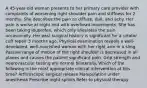 A 45-year-old woman presents to her primary care provider with complaints of worsening right shoulder pain and stiffness for 2 months. She describes the pain as diffuse, dull, and achy. Her pain is worse at night and with overhead movements. She has been taking ibuprofen, which only alleviates the pain occasionally. Her past surgical history is significant for a rotator cuff repair 3 months ago. Physical examination reveals a well-developed, well-nourished woman with her right arm in a sling. Passive range of motion of the right shoulder is decreased in all planes and causes the patient significant pain. Grip strength and neurovascular testing are normal bilaterally. Which of the following is the most appropriate clinical intervention at this time? Arthroscopic surgical release Manipulation under anesthesia Prescribe night splints Refer to physical therapy